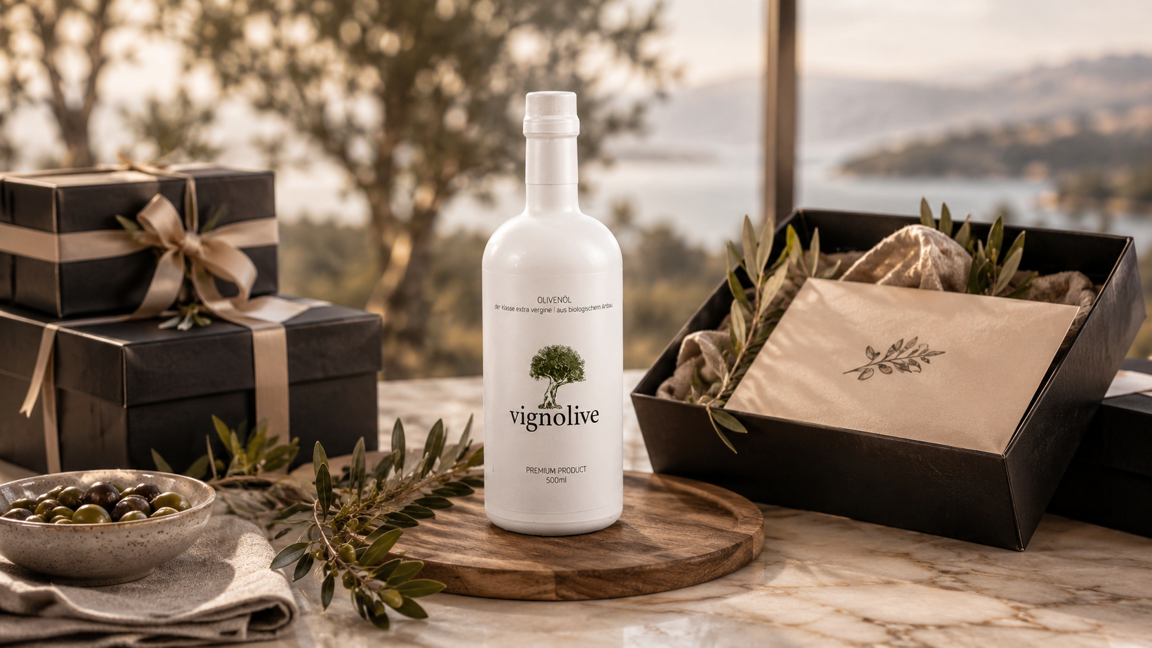 Premium-Olivenöl mit Firmenlogo als exklusives Kundengeschenk