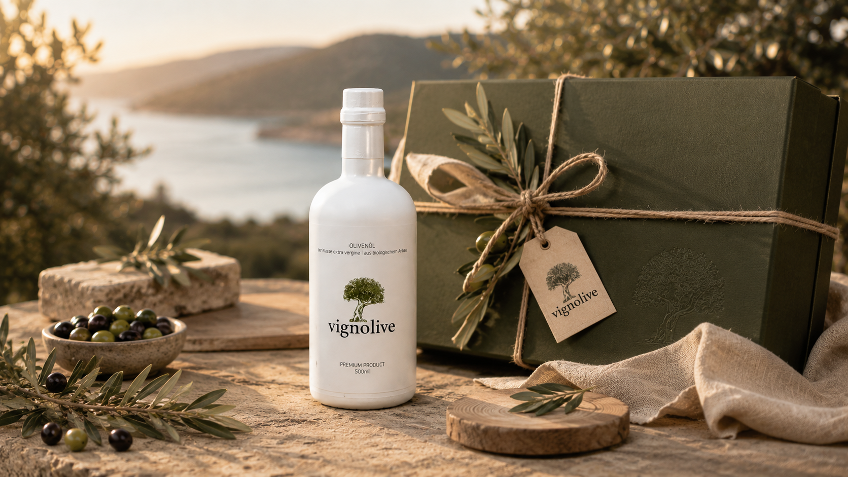 Nachhaltiges Firmengeschenk mit personalisiertem Premium-Olivenöl von Vignolive