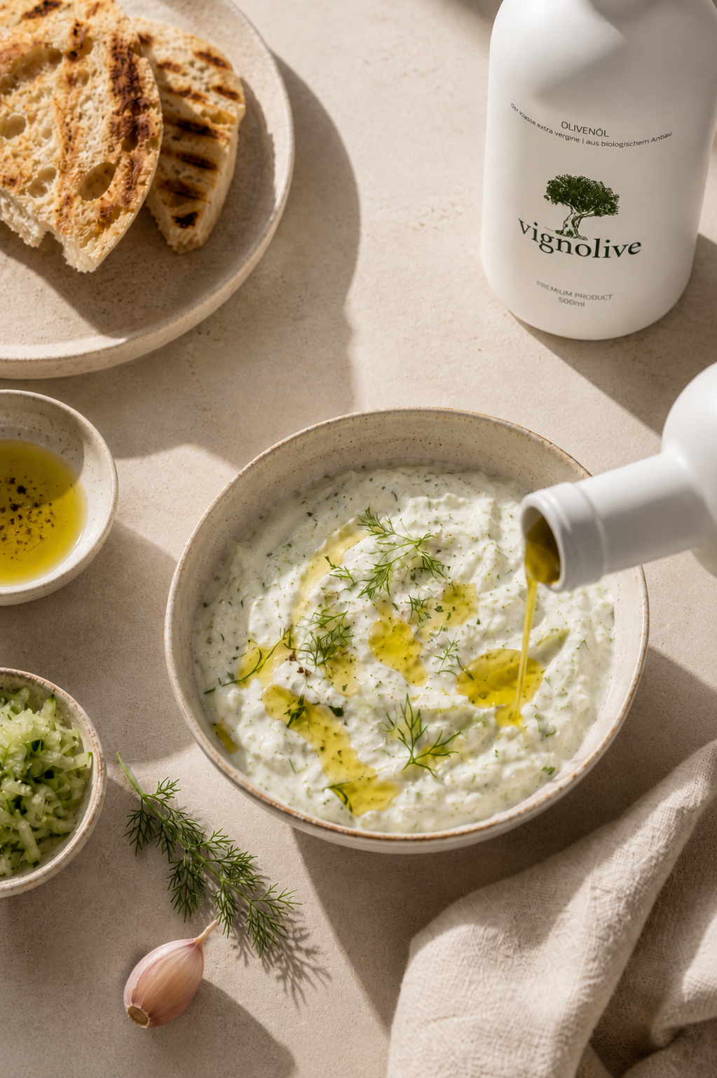Griechisches Tzatziki mit Premium Extra Vergine Olivenöl von Vignolive