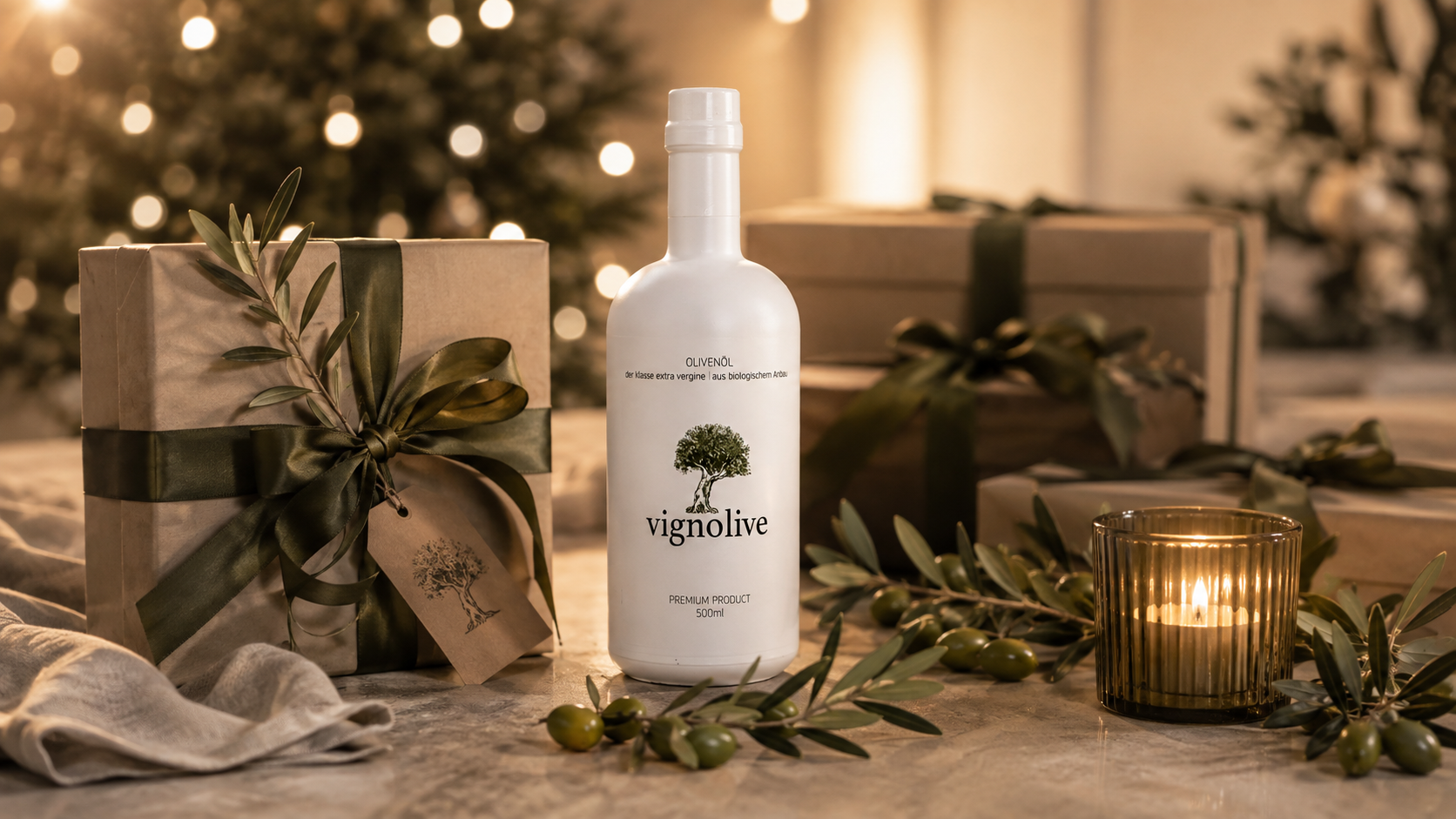 Weihnachtsgeschenk für Mitarbeitende mit personalisiertem Premium-Olivenöl